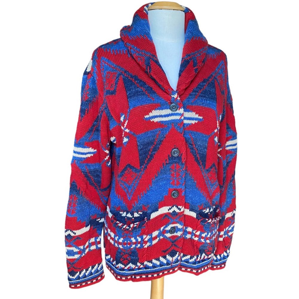 Ralph Lauren Red and Blue Cardigan Sweater